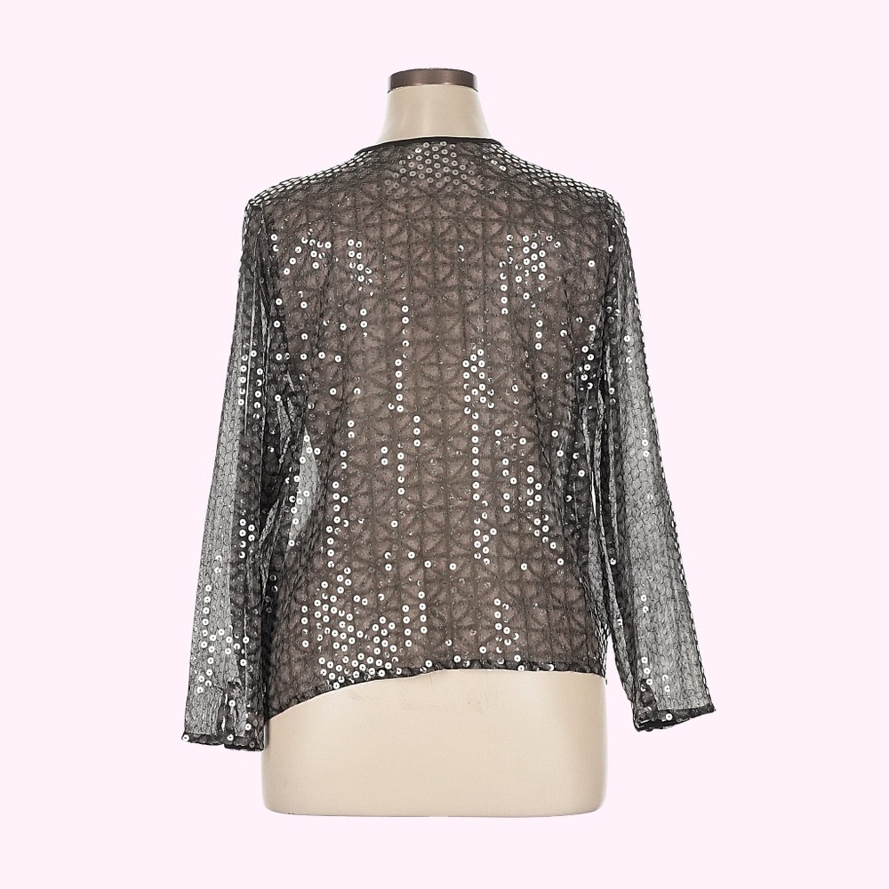 Vintage Animal Print Sheer Sequin Top Jones NY Size 16W Fits like XL